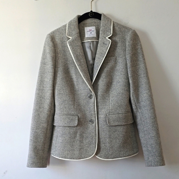 Vineyard Vines Women's Wool Herringbone Gray and White Blazer sz 00